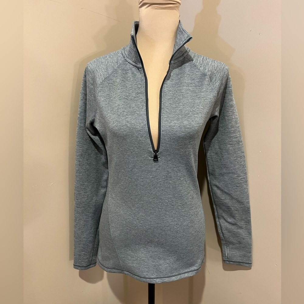 Under Armour Women's Gray Half-Zip Warm up Top, Collar graphic, size XS